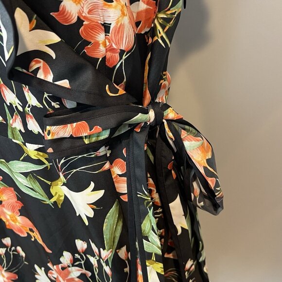Hi There from Karen Walker Black Tropical Wrap Dress Size 6 Ruffle Anthropologie - Picture 3 of 12